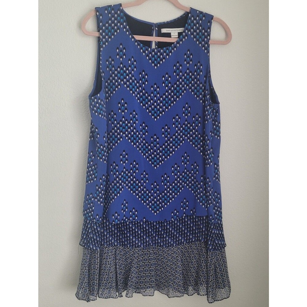 ​Diane von Furstenberg DVF Liza Silk Mixed Geometric Layered Mini Dress L